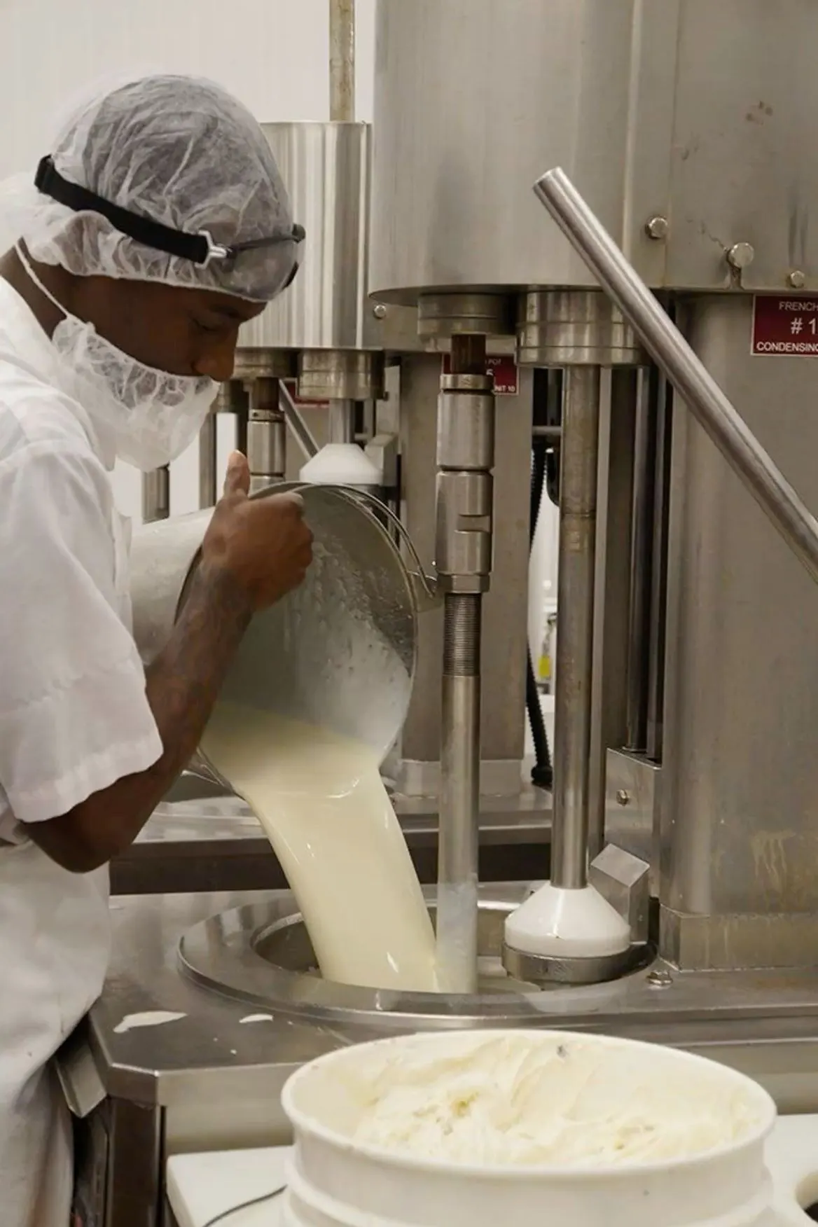 Fresh yoghurt being prepared in the dairy